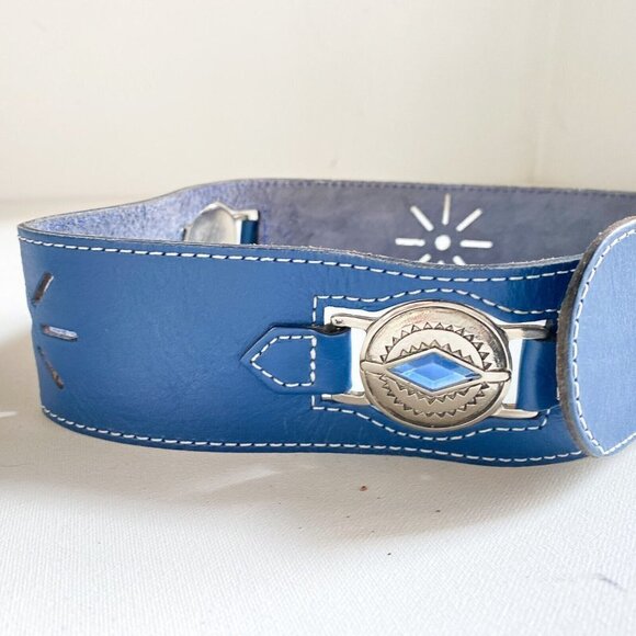 Vintage Leather Rhinestone Unique Western Wide Thick Boho Belt M - Picture 3 of 8